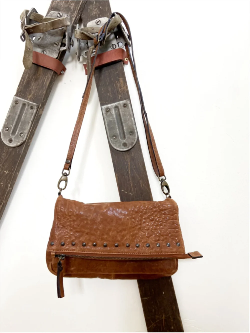 Johnny Was Bria Italian Leather Purse Studded Crossbody Bag Brown Italy